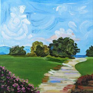 Landscape Canvas Painting – Country Road – Original 12x12 Scenic Wall Art